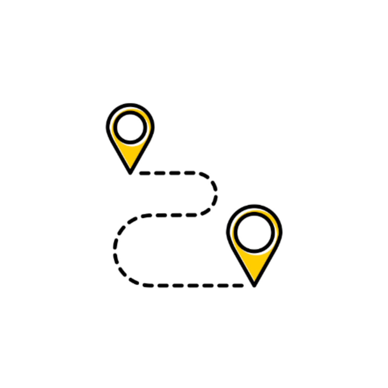 An icon with two pins to indicate endpoints and a dotted line connecting them as if to demonstrate a journey from point A to point B