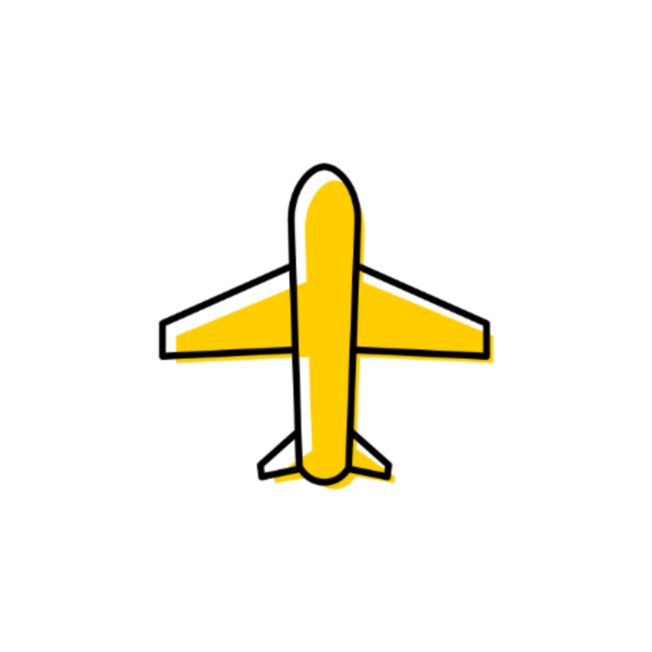 An icon of an airplane as seen from above in the classic Iowa yellow