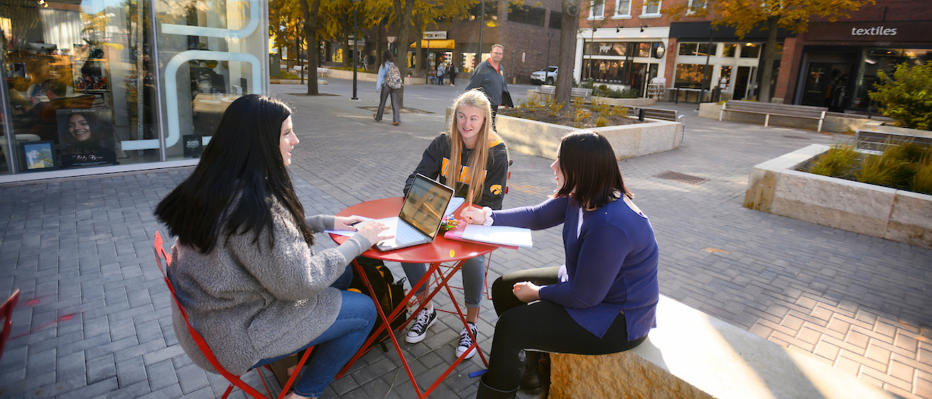 Students sitting in the Ped Mall