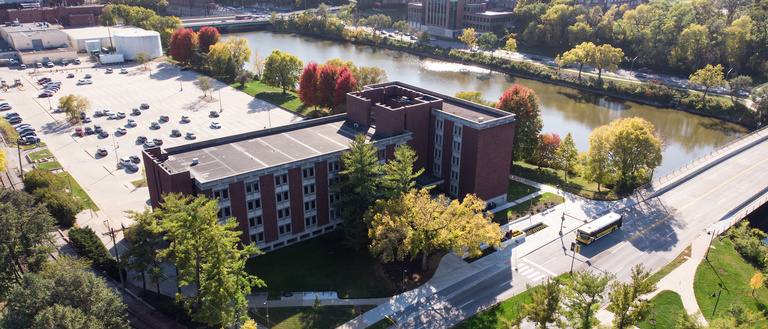 English and Philosophy Building with Iowa River
